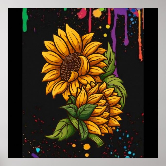 Poster Tournesols dessiner art, tournesols amour (Devant)