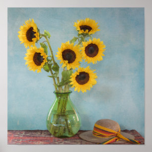 Poster Tournesols en vase sur table