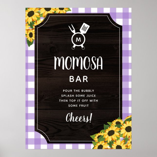 Poster Tournesols En vichy violet Monogramme Momosa Bar (Devant)