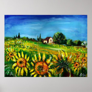 POSTER TOURNESOLS ET CAMPAGNE EN TOUSCANE
