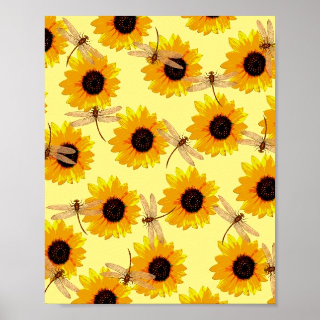 Poster Tournesols Et libellules, (Devant)