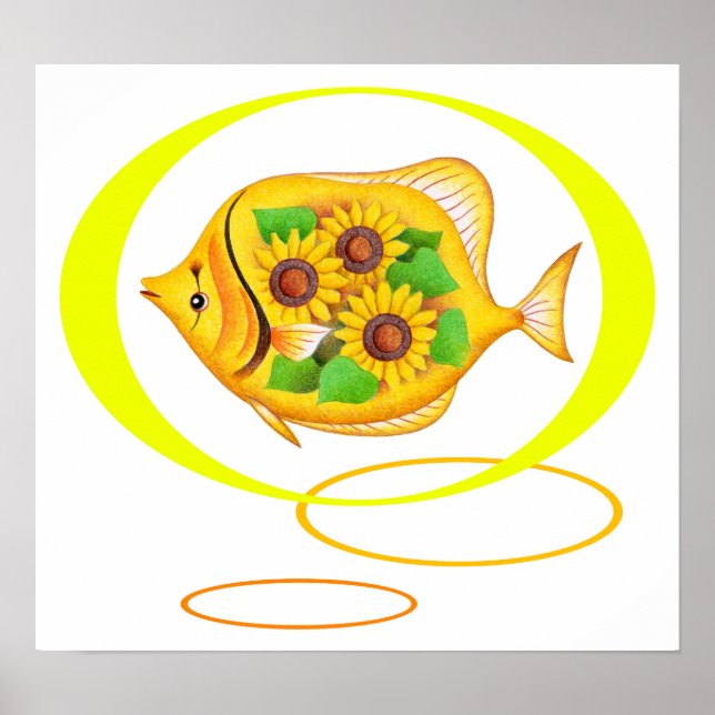 Poster Tournesols et poissons tropicaux. (Devant)