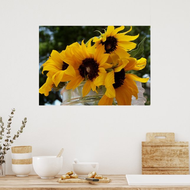 Poster Tournesols jaunes dans une fleur de jarre photo (Cuisine)