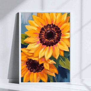 Poster Tournesols jaunes   Peinture florale à l'aquarelle