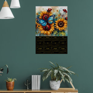 Poster Tournesols, Papillon et coccinelles 