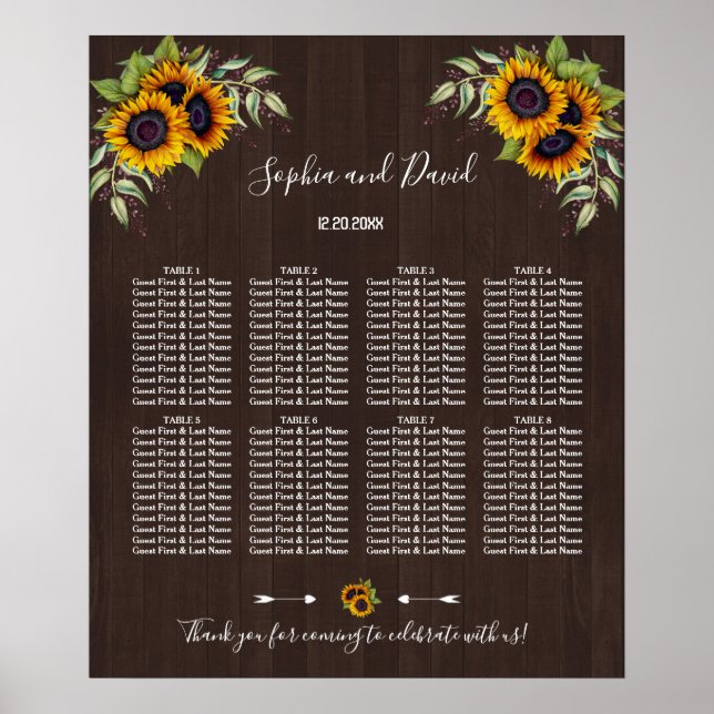 Poster Tournesols romantiques Grange Mariage Carte de siè (Devant)