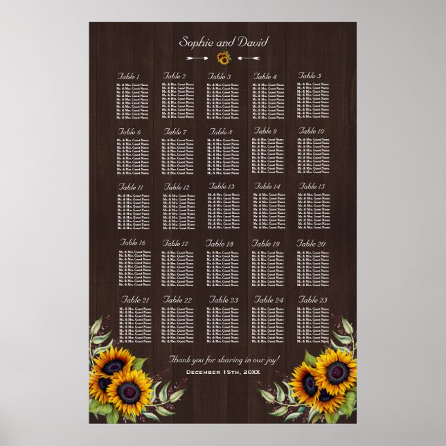 Poster Tournesols vintages en bois ancien Graphique de si (Devant)