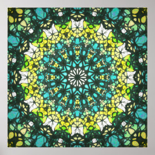 Poster Tournette à salade – Motif mandala vert jaune