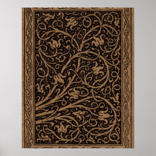 Poster Tournures Florales Marron Vintage