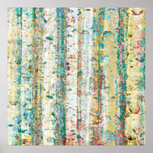 Poster Tourquoise et crème Birch Arbres Abstraits