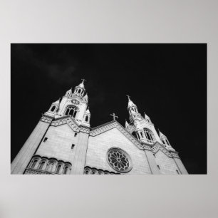 Poster Tours de clocher d'église noir et blanc