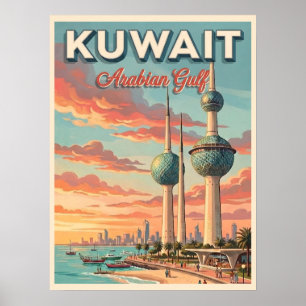 Poster Tours de Koweït Golfe Arabique Voyage Vintage