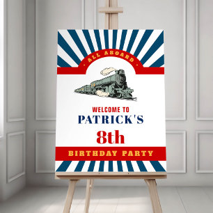 Poster Tous à bord Train fête d'anniversaire signalétique