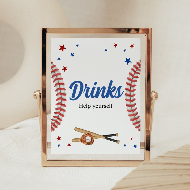 Poster Tous les Baby showers de baseball Star Boissons (Sports Baby Shower Drinks Sign)