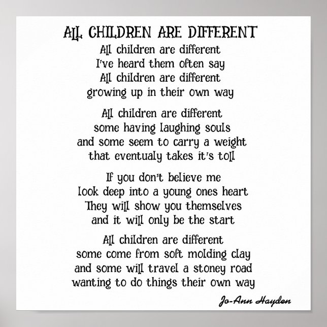 Poster TOUS LES ENFANTS SONT DES POèmes DIFFÉRENTS (Devant)