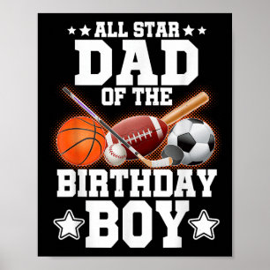 Poster Tous Les Étoiles Papa De L'Anniversaire Boy Basket