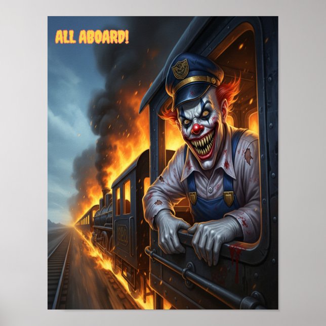 Poster Tout À Bord ! Ingénieur de train Evil Clown (Devant)