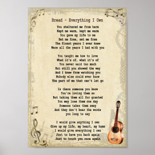 Poster Tout ce que je possède Chanson Lyrique Vintage Mur