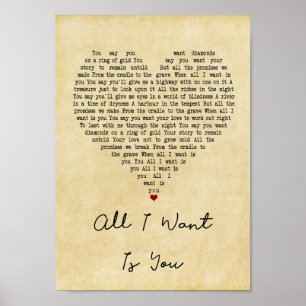 Poster Tout Ce Que Je Veux Est Vous Vintage Coeur Chanson
