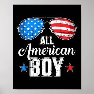 Poster Tout Garçon Américain Drapeau États-Unis Lunettes 