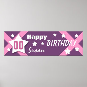 Poster TOUTE ANNÉE Anniversaire Star Banner rose et viole