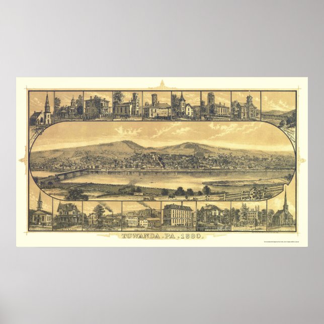 Poster Towanda, PA Carte panoramique - 1880 (Devant)