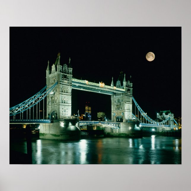 Poster Tower Bridge à la nuit, Londres, Angleterre (Devant)