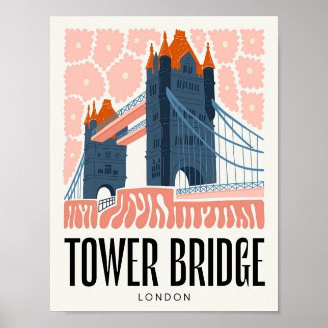 Poster Tower Bridge Londres Voyage abstrait art floral (Devant)
