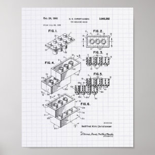 Poster Toy Building Brick 1961 Patent Art - Lined Peper