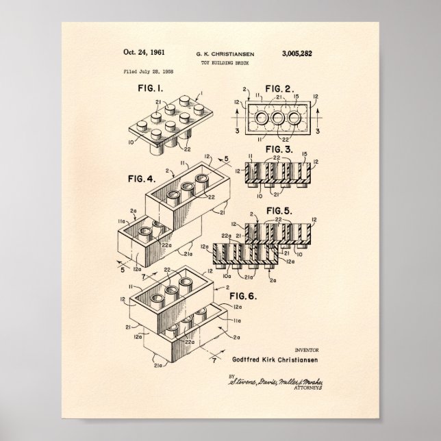 Poster Toy Building Brick 1961 Patent Art - Old Peper (Devant)