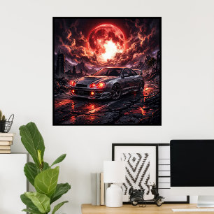Poster Toyota Celica GT4 sous une lune cramoisie