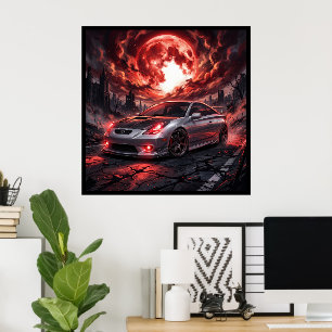 Poster Toyota Celica GT-S sous une lune cramoisie