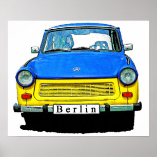 Poster Trabant Car Avant, Bleu & Jaune, Berlin
