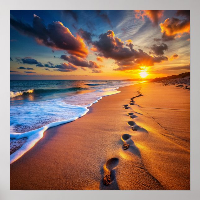 Poster traces de pas sur la plage (Devant)