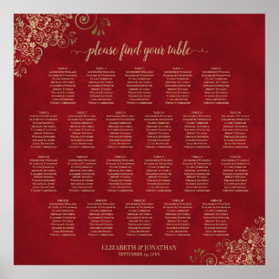 Poster Traces d'or sur le Mariage de table rouge 22