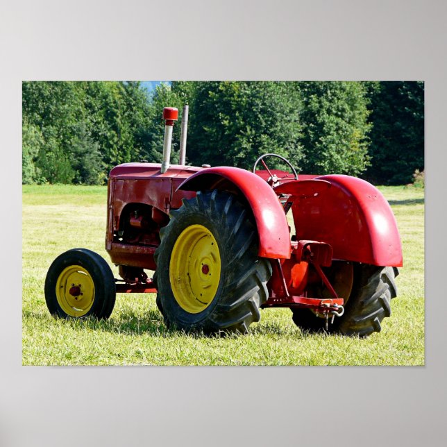 Poster Tracteur agricole rouge antique (Devant)