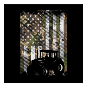 Poster Tracteur de drapeau de camouflage camion de ferme
