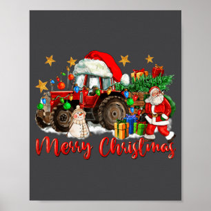 Poster Tracteur de Noël joyeux avec bonhomme de neige Pèr