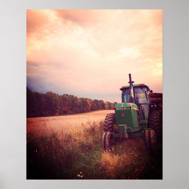 Poster Tracteur de récolte d'automne à l'affiche du couch (Devant)