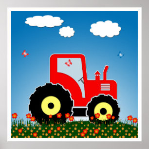 Poster Tracteur jouet rouge
