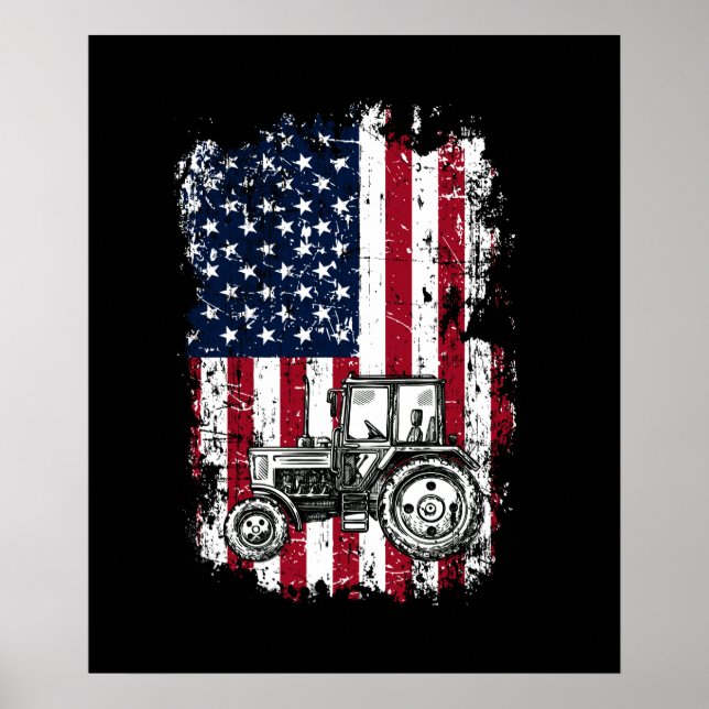 Poster Tracteur Patriotique American Flag Tractor Farm (Devant)