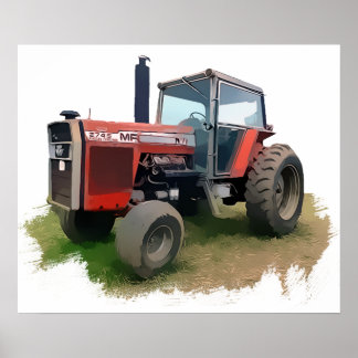 Poster Tracteur rouge Massey Ferguson sur le terrain