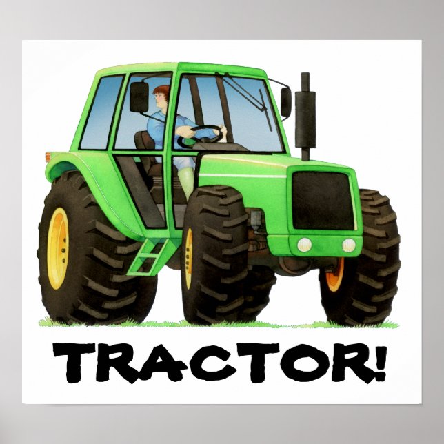 Poster Tracteur vert personnalisé pour enfants (Devant)