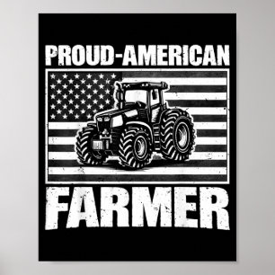 Poster Tracteur vintage drapeau USA fier agriculteur amér