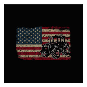 Poster Tracteurs agricoles Drapeau USA Cadeau patriotique