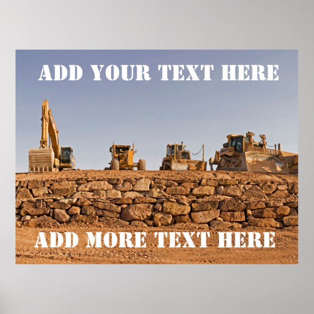 Poster Tracteurs de construction message personnalisé (Devant)