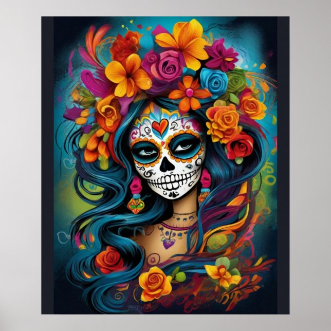 Poster Tradition mexicaine : Maquillage crâne de sucre co (Devant)