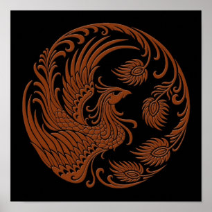 Poster Traditional Brown Phoenix Circle