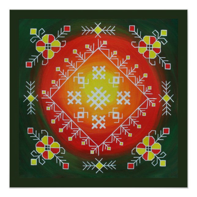 Poster Traditional Latvian folk art with symbols painting (Devant)