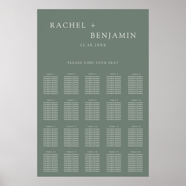 Poster Traditional Minimalist Simple Wedding Sage Green (Devant)